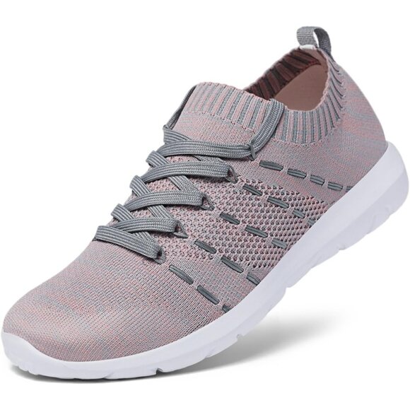 Women Grey-Pink Running Breathable Knitting flexible Mesh Sports Shoes Sneakers - Picture 1 of 6
